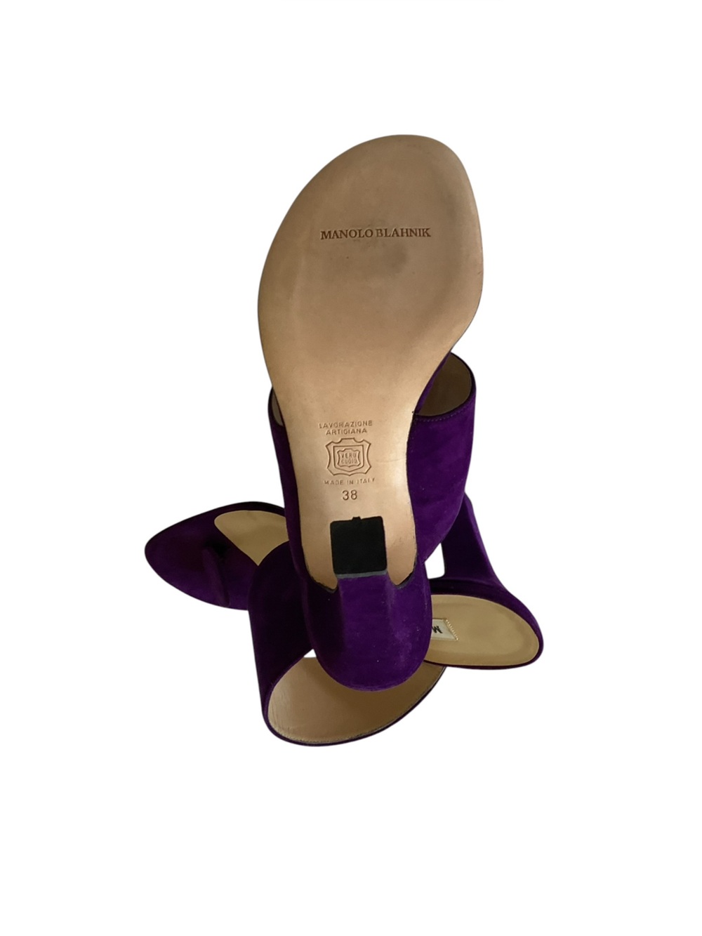 Manolo Blahnik Vintage Leather Purple Suede Open-Toe Mules sz 38 - Picture 6 of 15